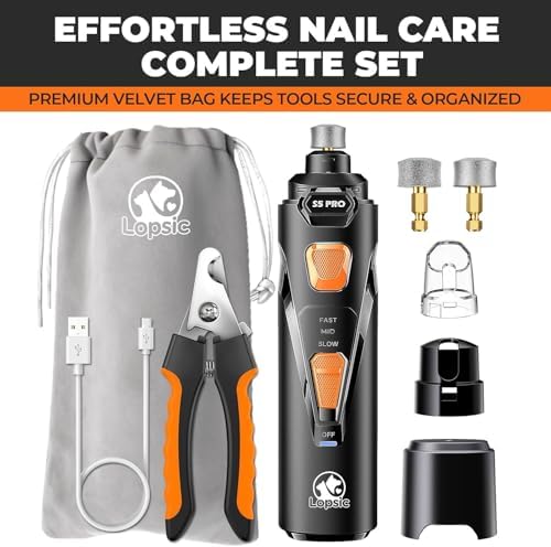 Whisper Quiet Dog Nail Grinder with 4 LED Lights, Safe & Stress-Free for Sensitive Dogs Cats of All Breeds & Sizes, 3 Grinding Bits, 3-Speed, Pet Nail Trimmers, Rechargeable Painless Grooming Kit — view 8