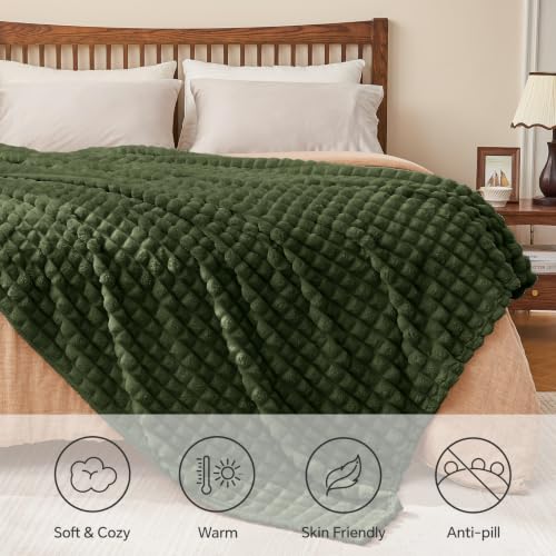 Image of BEDELITE 3D Checked Olive Green Throw Blanket for Couch, 50x60 Inches