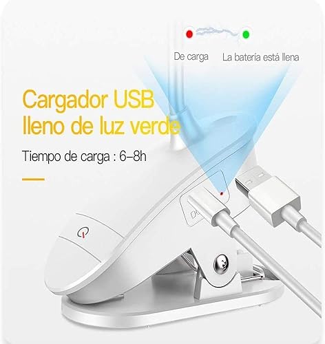 Miniatura 6 de Lámpara de lectura con clip, funciona con pilas con 3 niveles de brillo, recargable por USB