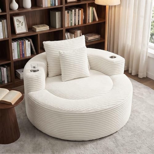 Image of Trustyue Boneless Couch,Comfy Fluffy Sofa Bed,Upholstered Sleeper Sofa with Cup Holder and Throw Pillows,Corduroy Plush Cloud Lounge Chair