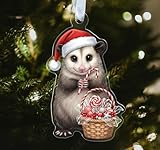 Opossum with Candy Cane Ornament - Shape Acrylic Decor - Cute Animal Ornament - Gift for Possum Lover - Xmas Tree Hanging Decor