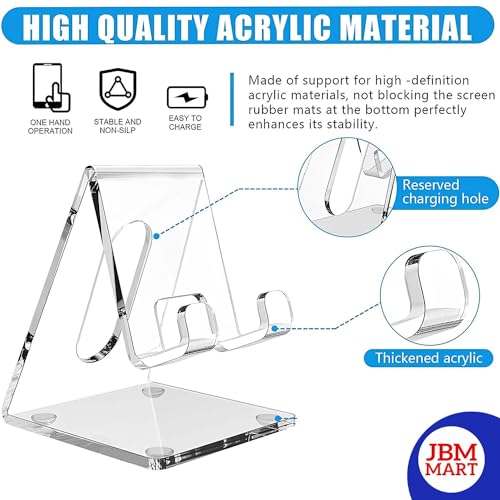 Image of JBM MART Crystal Clear Acrylic Cell Phone Stand for Desk Compatible with All Mobile