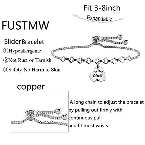 FUSTMW 3 Sister Bracelets Big Sis Middle Sis Little Sis 3 Pieces Matching Heart Bracelets of 3 Sister Jewelry Gift for Best Friends 9 Inch Adjustable Chain (silver) - Image 4