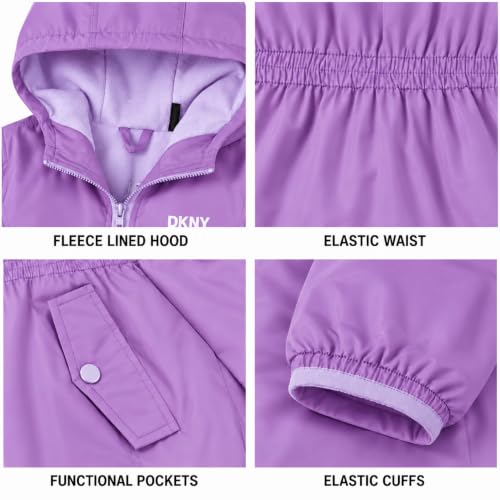 Image of DKNY Girls Midweight Jacket, Anorak Windbreaker, Polar Fleece Lined, Hooded
