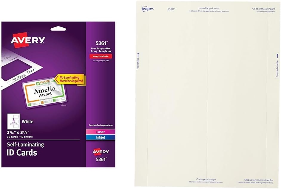 Avery Self Laminating ID Badge Cards (5361) and Name Badge