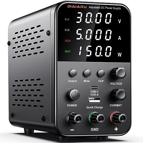 DC Power Supply Variable, 32V 5A Adjustable Switching Regulated DC Bench Power Supply with Intelligent Charging Mode, 18W USB Interface, Precision Encoder Knob by DIAIARY - Used condition - US$46.01