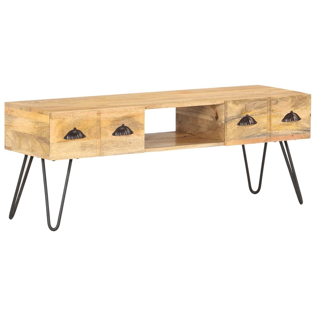 Générique Mobile TV in legno di mango massiccio, 120 x 35 x 45 cm | Stile industriale, 2 cassetti, 1 scomparto aperto, contenitore soggiorno