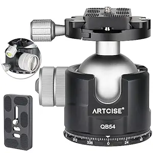 Low Profile Ball Head Unique 54mm Ball 360 Panoramic Tripod Head CNC Aluminium Alloy Metal Ball-Head Arca Swiss Quick Release Plate Max Loading 77lbs/35kg