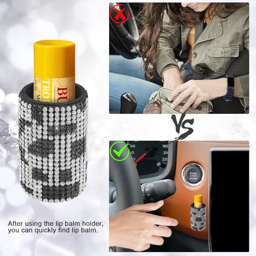 Image of Upright Car Chapstick Holder, Bling Insulating Lip Balm Holder,Rhinestone Car Accessories for Women Interior ,Suitable for Most Vehicles. (Cow)
