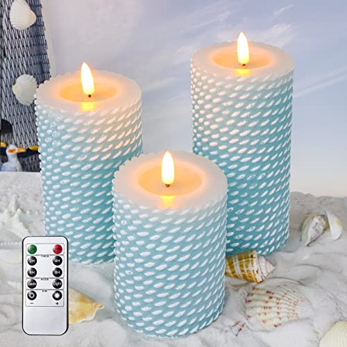 Image of Blue Flameless Pillar Candles with Remote
