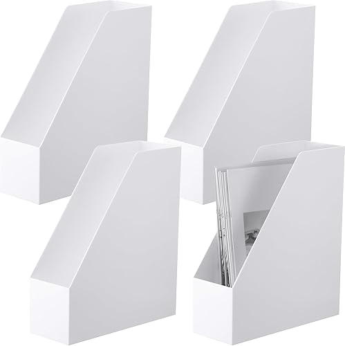 Tticai Paquete de 4 carpetas de archivos de plástico blanco de 12.4 x 10.83 x 3.94 pulgadas, organizadores de escritorio y organizador de archivos