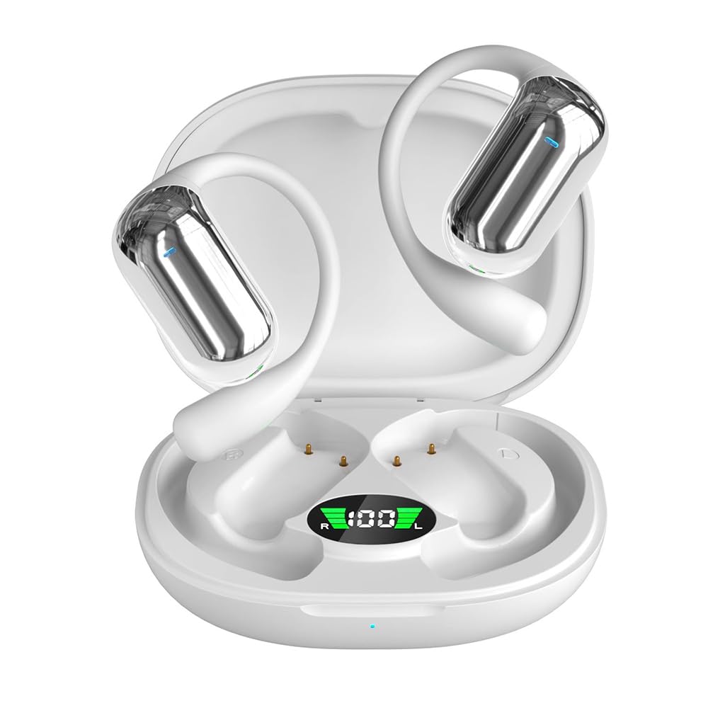 SLuB Auriculares Bluetooth 5.4 de conducción aérea | Llamadas nítidas | Uso Mono/Dual | Emparejamiento automático | Estuche de Carga Grande | para Deporte, Viajes y Gaming(Blanco)