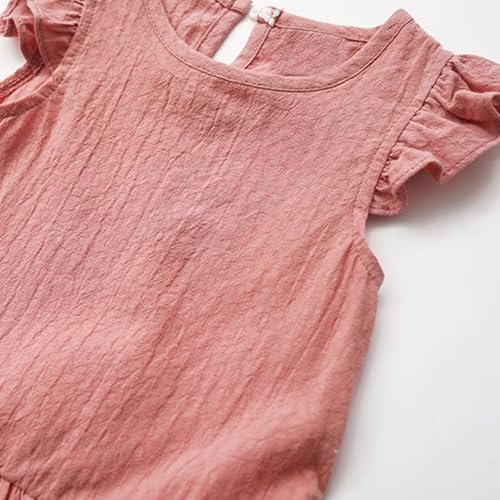 Girls Boho Ruffle Sleeve Blouse Kids Cotton Linen Summer Beach Vacation Tank Tops Toddler Cute Ruffle Hem Flowy Tops4