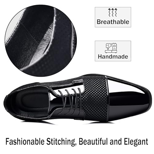Men’s Patent Leather Splicing Lace Up Oxford Shoes Classic Round Toe Comfort Low Heel Dress Work Shoes for Business Office Daily Plus Size4