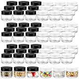 Meanplan 60 Pack 2 oz Small Glass Jars with Lids Round Glass Sample Cosmetic Jars with Inner Liners for Condiment Containers Reusable Travel Empty Cosmetic Containers for Creams, Lotion (White Black)