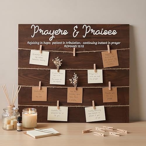 Sieral Wooden Prayer Board Supplies 15.7 x 13 Inch Prayers & Praises Wall Decor with 12 Wood Clips DIY Rustic Christian Vision Board Wall Art for Home Church Room Scripture Decor(Natural Wood Color)