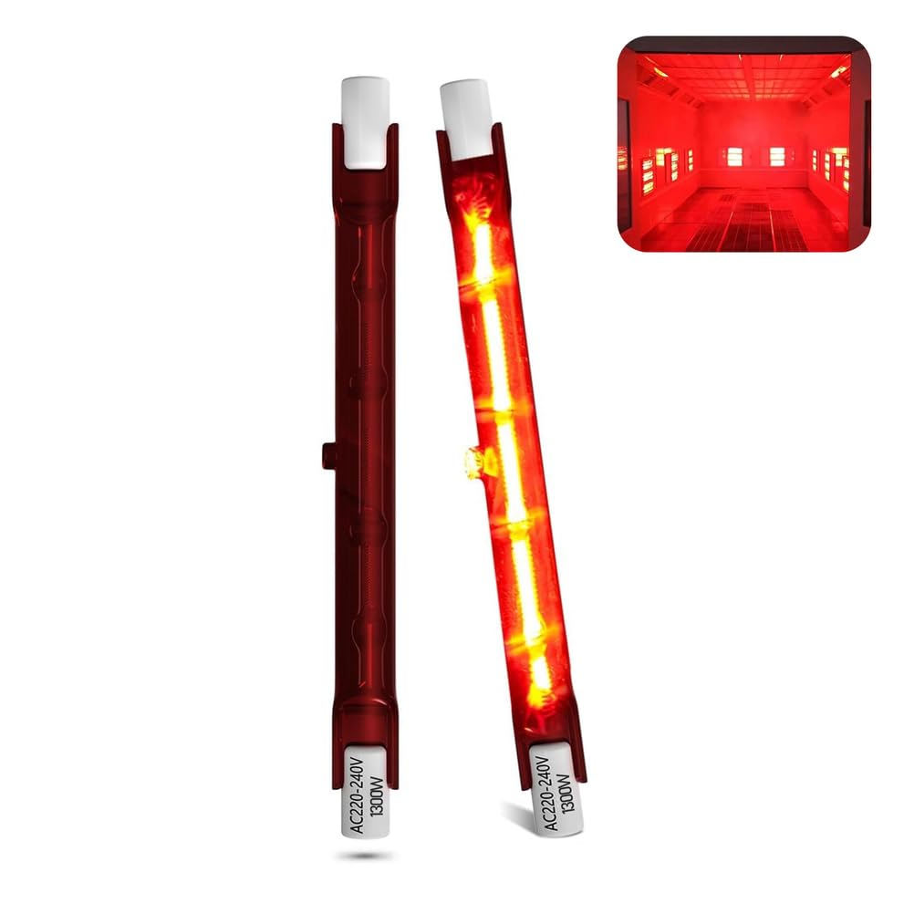 Halogen Bulb R7s Dimmable, 254mm 1300W R7s Infrared Bulbs for U3 Heater, Red Quartz Heating Light Tube 1300lm, R7s Halogen Heater 360° Beam Angle,254mm,1300W 2 Packs