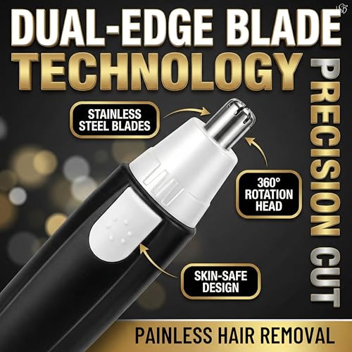 Image of 3-in-1 Electric Nose & Ear Hair Trimmer for Men & Women, Dual-Edge Blades Painless Nose, Ear & Eyebrow Hair Remover, Flawless Electronic Grooming Tool