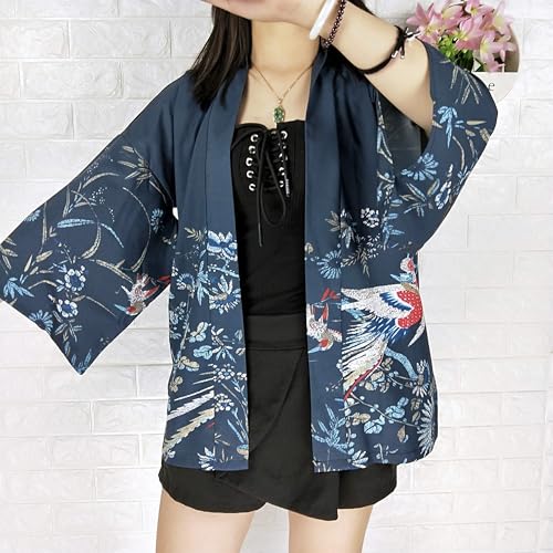 Image of LAI MENG FIVE CATS Women's Floral Print Loose Blouse Japanese Kimono Tops | Puff Sleeve,Cover up Top,Casual Cute Tops,Summer Cardigans 2026