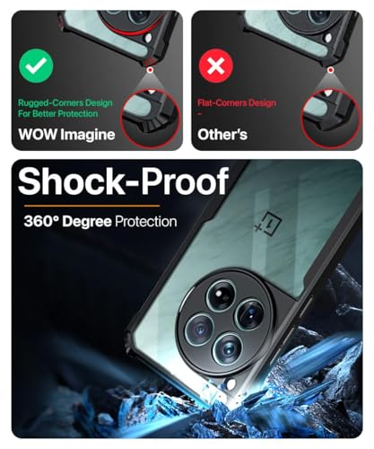 Image of WOW IMAGINE Shock Proof Clear Back Case Mobile Cover for 1+ OnePlus 12 5G (Hard | Hybrid PC + TPU | Full Armour Device & Camera Protection | Black)