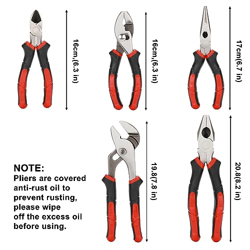 Image of Mayouko 5PCS Pliers Set, 8 Inch Groove Joint Pliers, 6 Inch Long Nose, 6 Inch Slip Joint, 6 Inch Diagonal Cutting, 7 Inch Linesman Pliers, Pliers Set for DIY&Home