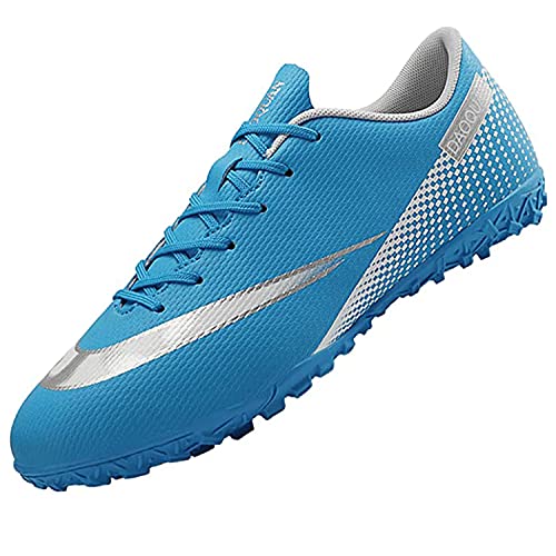 Tabrebull Botas de fútbol para hombre y mujer, para niños y niñas, para interiores y exteriores, atlético, equipo de turf, para correr, antideslizantes, con amortiguación, azul, 42 EU