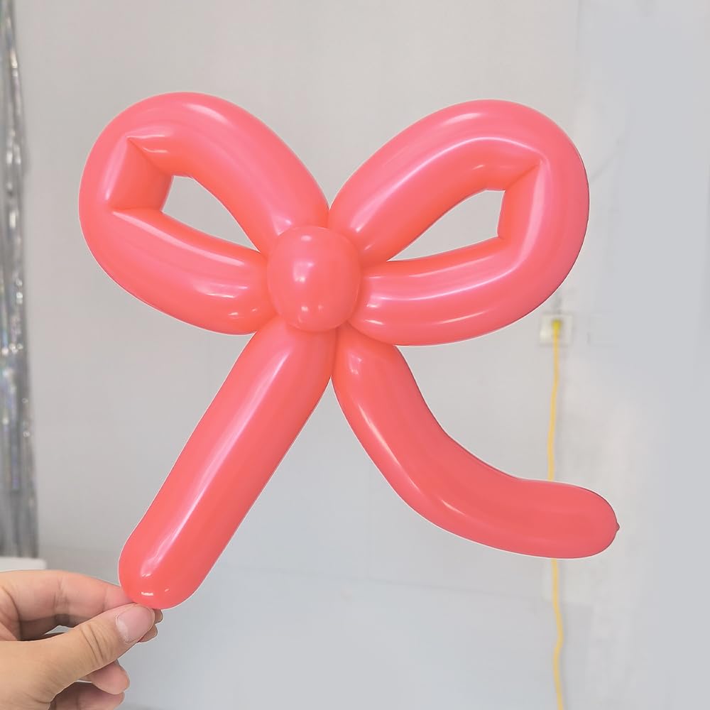 260 Long Pastel Red Bow Shaped Balloons Arch Garland Bow Knot Themed for Magic Twisting Latex Balloons Party Decor Animal Kit Baby Shower Birthday Wedding Bachelorette Party Decorations