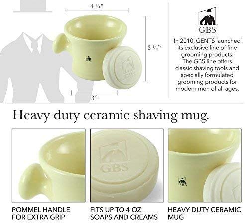G.B.S Customizable Ivory Shaving Mug with Knob Handle and Natural Soap 3 oz