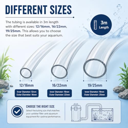 Image of VAYINATO 16 /22mm Aquarium Canister Filter Hose Pipe Airline Flexible Tubing, 3m - Freshwater and Saltwater Fish Tank (Clear) by Petzlifeworld