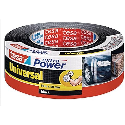 tesa extra Power Universal Gewebeband - Gewebeverstärktes Ductape zum Reparieren, Befestigen, Bündeln, Verstärken oder Abdichten - Schwarz - 50 m : 50 mm Cover