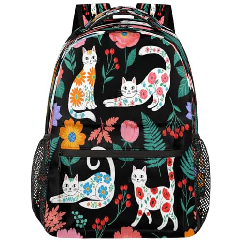 Mochila para portátil de 15.6 pulgadas de gato floral para estudiantes universitarios