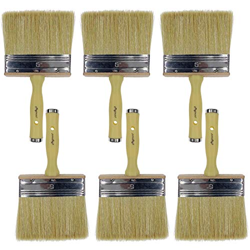Image of Magimate Paint Brush 5 inch, Shed and Fence Stain Block Brush with Screwed Extended Handle for Decks, Walls and Heavy-Duty Painting Projects, Poly /Bristle Blended(Pack of 6)