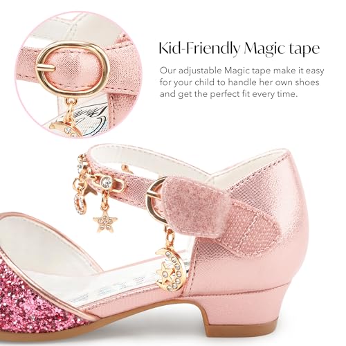 Image of Stelle Girls Glitter Charm Dress Shoes Sequins Princess Heels for Party | Sparkle finish, Decorative charms, Cushioned comfort, Flexible outsole, Dress-up, Special occasions, Comfortable fit