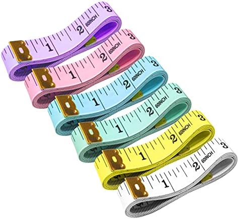 6 Pack Tape Measure Double Scale Flexible Ruler for Weight Loss Body Measurement Tailor Craft Vinyl Ruler, Has Centimetre Scale on Reverse Side 60-inch Yellow, Pastel Pink, Blue, Green, Purple, White