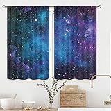Cinbloo Galaxy Kitchen Curtains Out Space Wall Art Rod Pocket 27.5W x 39L Inch Blue Nebula Universe Room Decor Starry Star Fantasy Night Sky Printed Kids Boys Bedroom Dining Room Window Drapes 2 Panel
