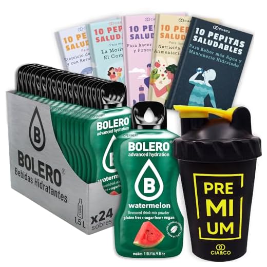 24 x Bebida Bolero SANDIA Hidratante Sin Azucar (24x9 grs) + 50 Pepitas Saludables para una vida más sana by Cia&Co + 1 Botella mezcladora shaker exclusiva Cia&Co (500 ml)
