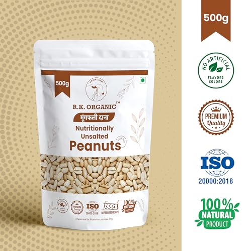 Image of R.K. ORGANIC Unsalted & Roasted Peanuts Desi Singdana 500g | Protein-Rich Snack | Healthy, Raw, and Crunchy Snack (Pack Of 1)