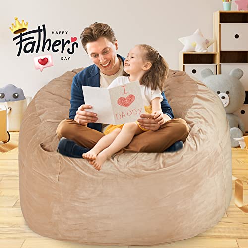 Homguava Bean Bag Chair： Large 5' Bean Bags With Memory Foam Filled, Large Beanbag Chairs Soft Sofa With Dutch Velet Cover-56×56"×36" (Khaki) #TOP3