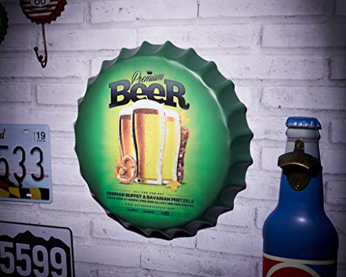 Image of EAZYWAGON Decorative Metal Bottle Caps Wall Sign Plates - 14X14 Inches - Premium-Beer | Metal Wall Hanging Bottle Cap for Home, Farmhouse, Bar & Cafe Decoration | Vintage & Retro Look Plaques