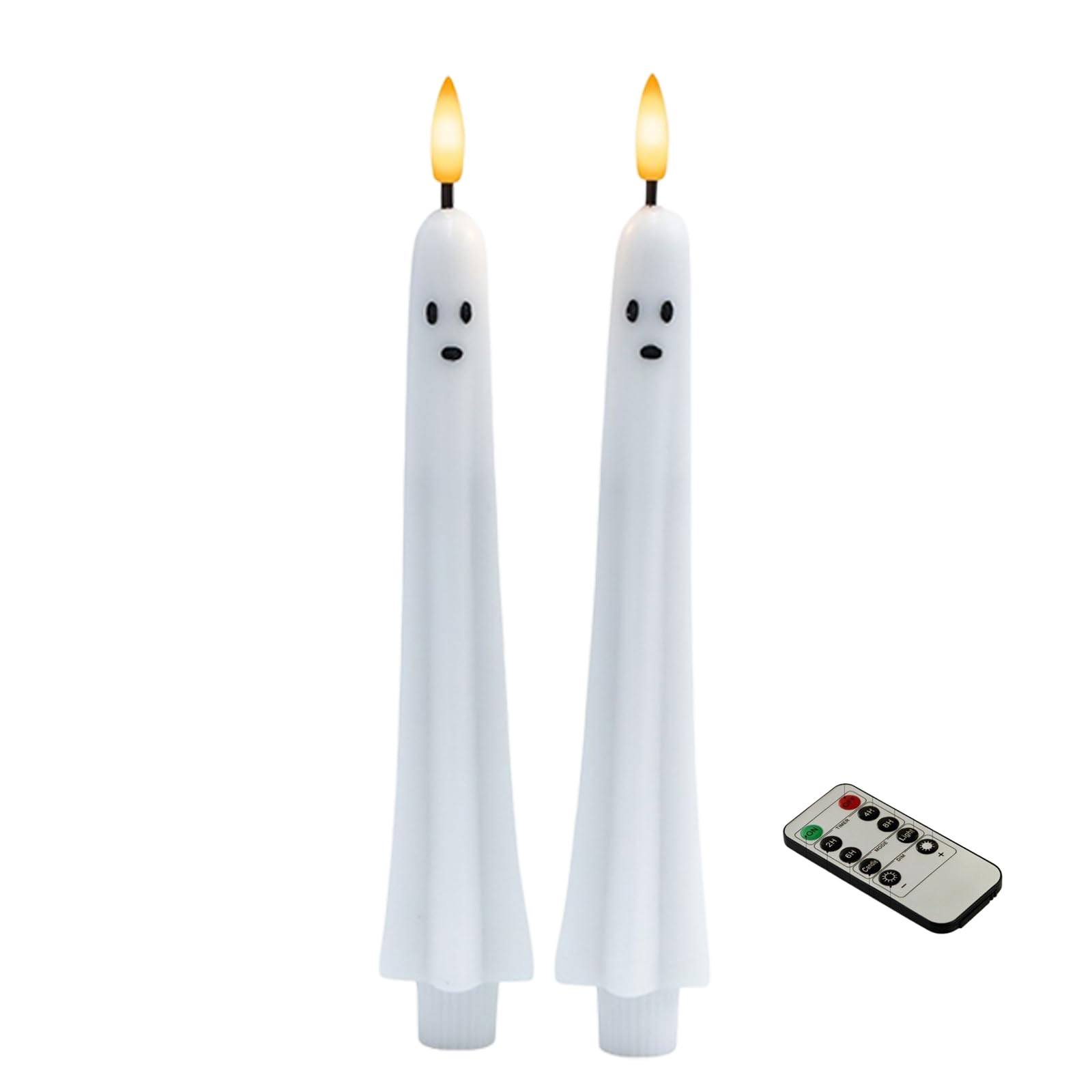 DRTLPMB Led Flickering Ghosty Halloween Flameless Taper for Halloween Decor, Flameless Table Mantel Shelf Accent, Battery Powered Indoor Display Set Ghosty Flickering Real Wax Led Taper Pair