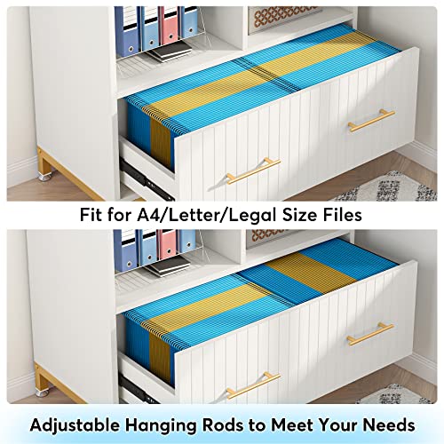 Tribesigns Lateral File Cabinet with Drawer, White Filing Cabinet with Adjustable Hanging Rod for Letter/Letter/A4 Size Files, 35.4" Wood Modern Printer Stand with Open Storage Spaces for Home Office