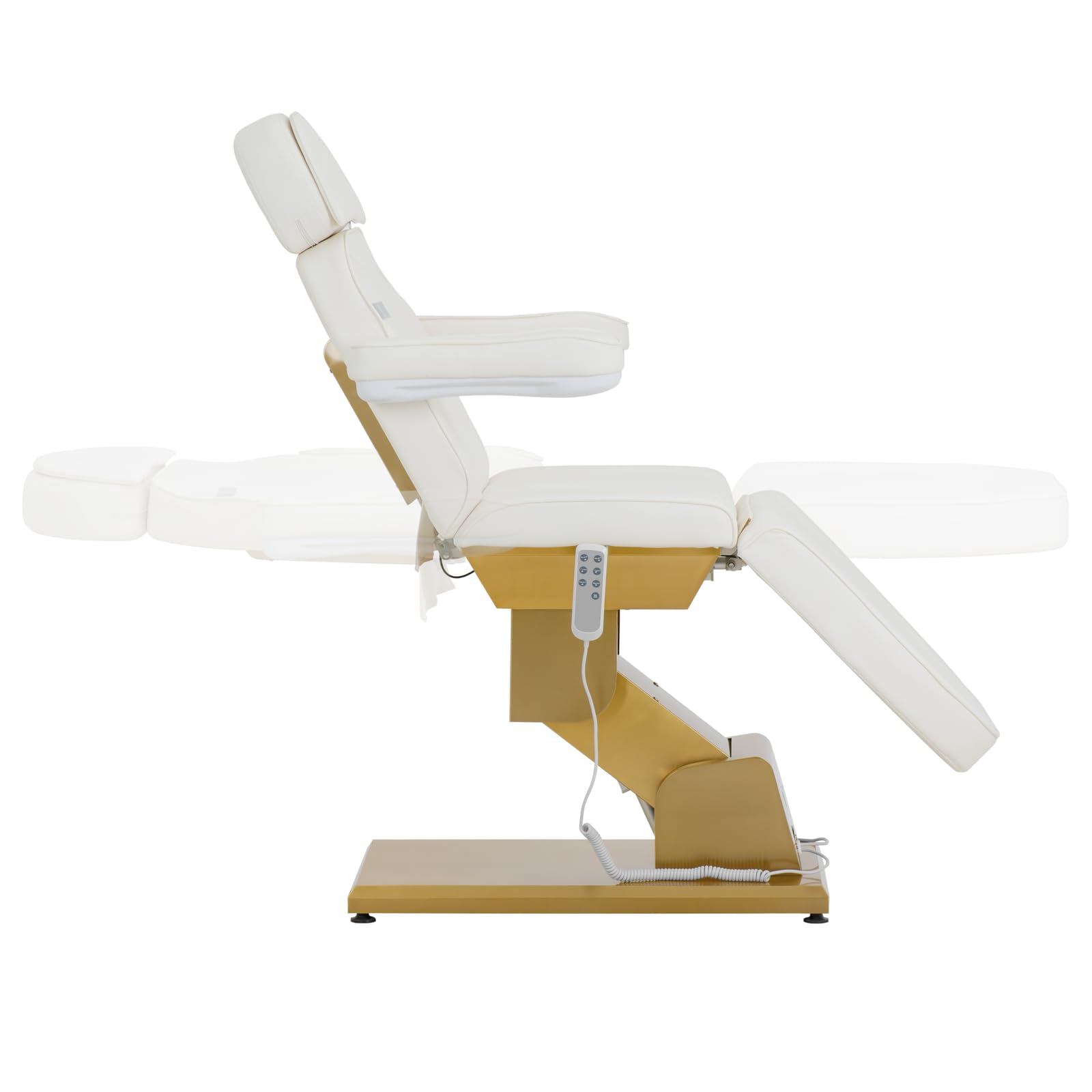 Physa Elektrische Kosmetikliege beheizbar 3 motoren 300 W 200 x 60 x 60-82 cm 200 kg weiß/golden Behandlungsliege Kosmetikstuhl Therapieliege Tattooliege