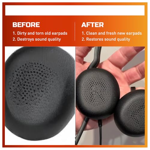 Image of Crysendo Protein Leather Ear Pads for Jabra Evolve2 30, Soft Foam, Black | Protein Leather replacement headphone cushions for worn earpads; comfortable daily headset use; easy-fit replacement design
