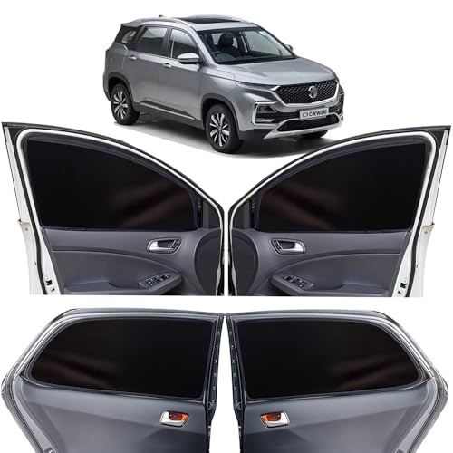Image of OTO2EYE Car Sun Shade Compatible for Morris Garages MG Hector Model 2019 to 2022, Z-Black Super Magnetic Grip, Front Window Zipper, Side Window Curtains, 6 Pieces Set