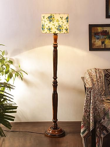 Image of Devansh Multicolor Cotton Wooden Floor Lamp -13