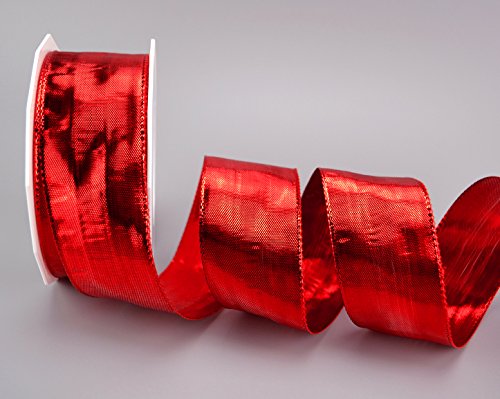 finemark 20 m x 40 mm Decorative Ribbon Glossy Red Metallic Ribbon with Wire Shiny Gift Ribbon Christmas Wire Edge Ribbon