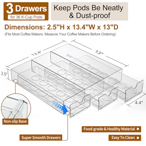 Image of Clear Acrylic Coffee Pod Holder Organizer for K CUP, 36 Pods Storage for Kpods on Counter, Under Coffee Maker Countertop Drawer Organizer for KCUP, for Keurig Pod - Sturdy & Food Grade