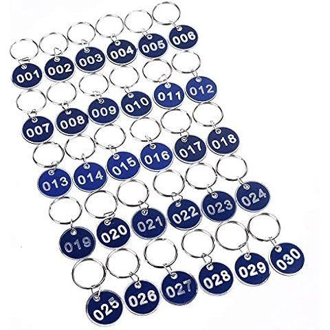 Aluminum & Plastic Key Tag Numbered Key Rings 30mm (Blue, 1-50) Cover
