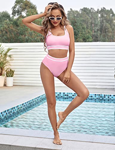 Image of BMJL Women's High Waisted Bikini Sets Sporty Two Piece Swimsuits Color Block Tummy Control Modest Bathing Suit