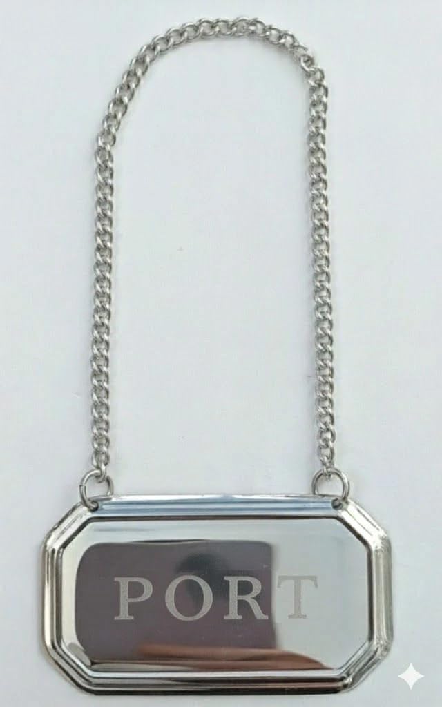 County Engraving Personalised Silver Plated Decanter Label Tag Chain - Engraved Gin Whisky Brandy (Port)